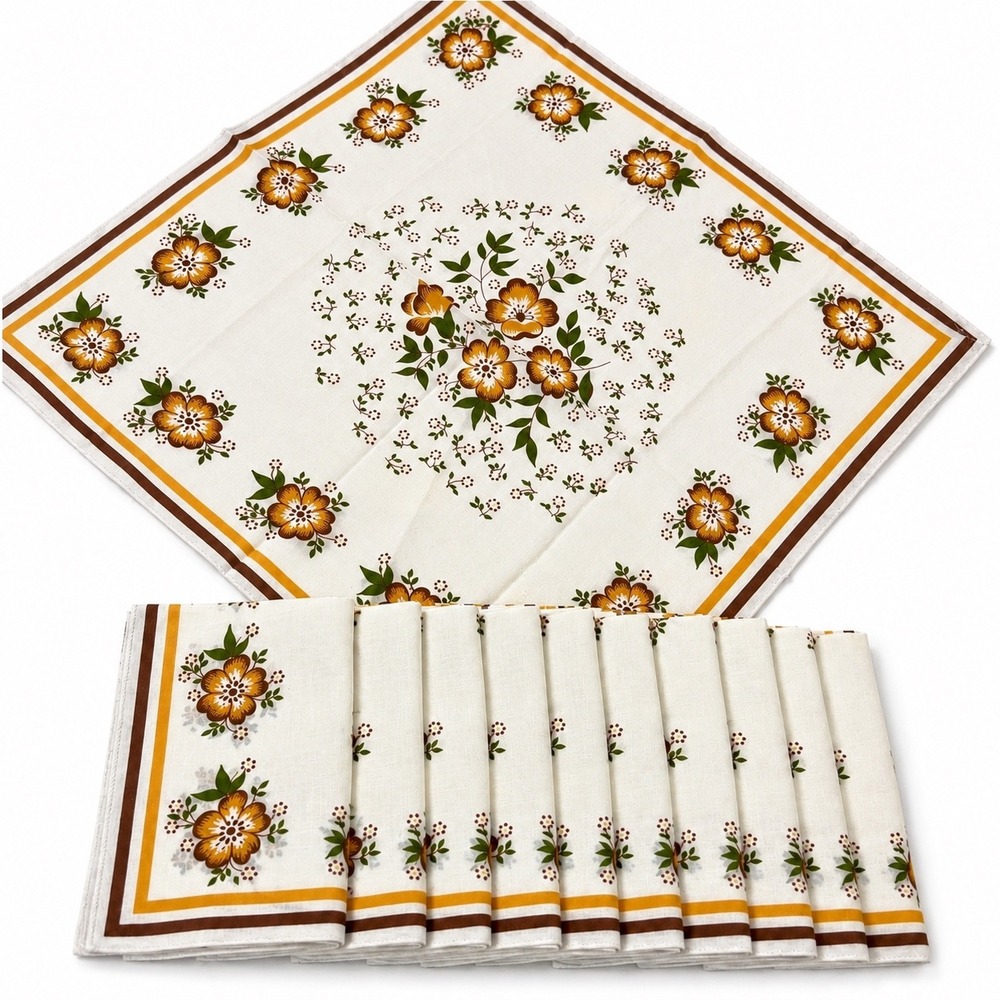 Vintage Floral Cloth Napkins Set of 12  Retro 70s 16x16 Cottagecore Farmhouse